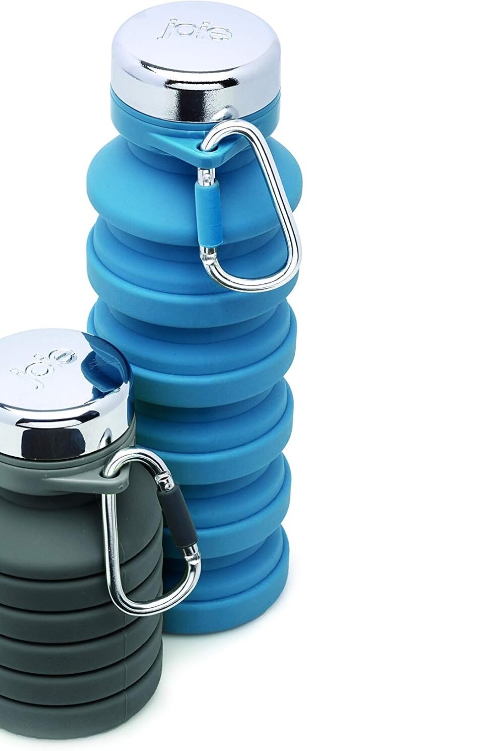 Joie Collapsible Water Bottle On The Go with Carabiner, Expands from 7.5 Ounces up to 16 Ounces, Silicone, Leak-Proof, BPA-Free, Space-Saving for Travel and Hiking, Colors May Vary