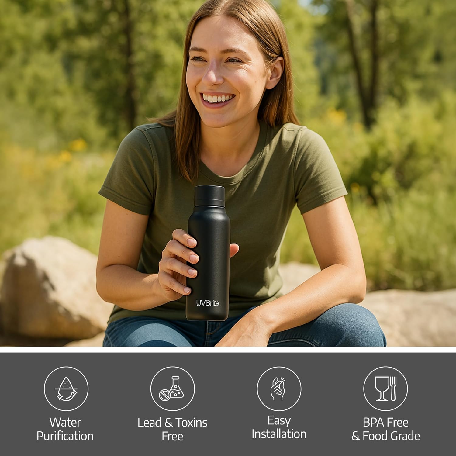 UVBRITE UV self-Cleaning and Water-Purifying Bottle TT-B02-18.6 Ounce Insulated Rechargeable Stainless-Steel Tumbler with Safety Lock Prevents Accidental Exposure Ideal for Outdoor and Emergency use - Image 5
